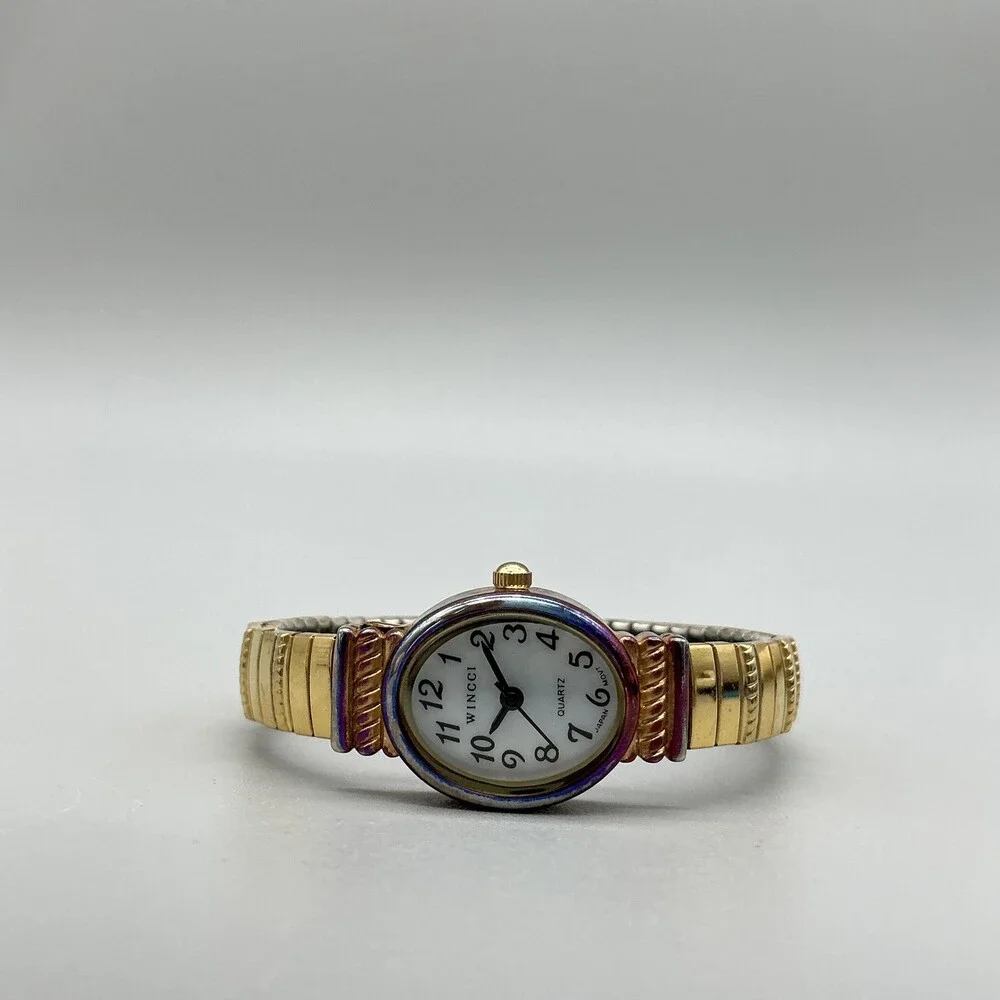 WINCCI Womens Watch 18mm MOP Oval Dial Gold Tone Expansion Bracelet New Battery